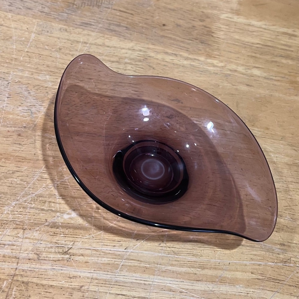Vtg Viking Glass Amethyst Purple Mid Century Modern Oblong Asymmetrical Bowl